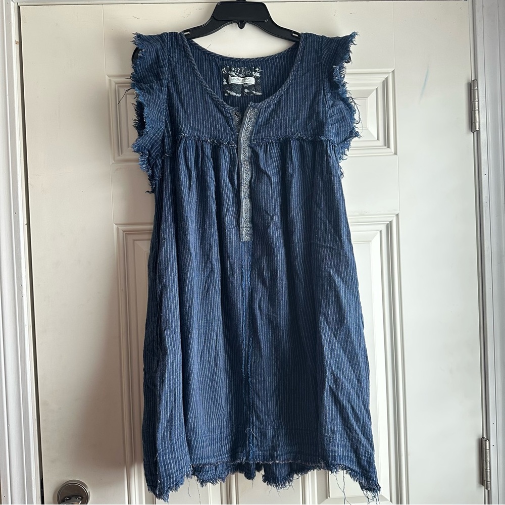 We The Free Blue Frayed Dress